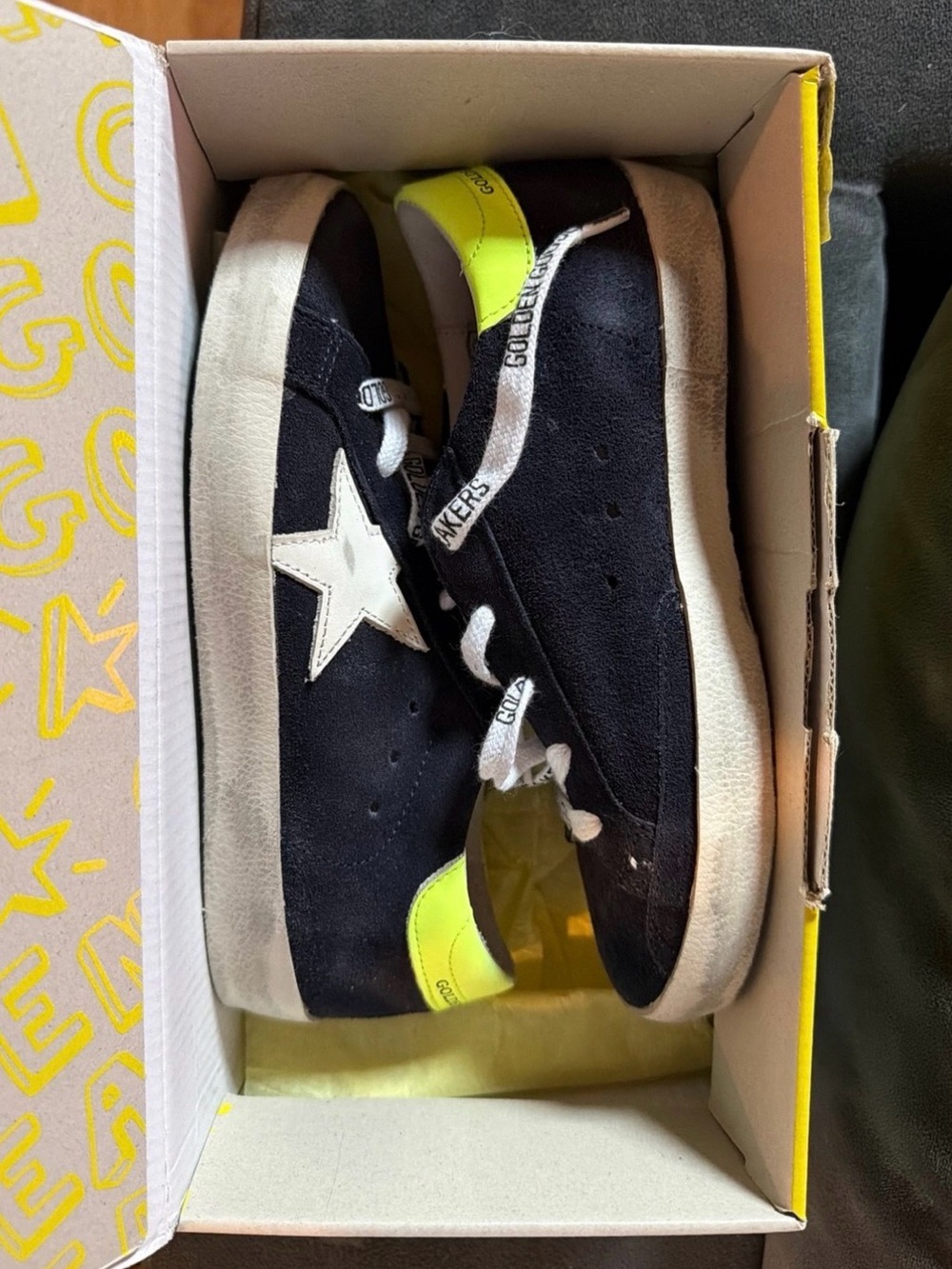Kids Black & Neon Yellow Star Accent Sneakers - Golden Goose Style